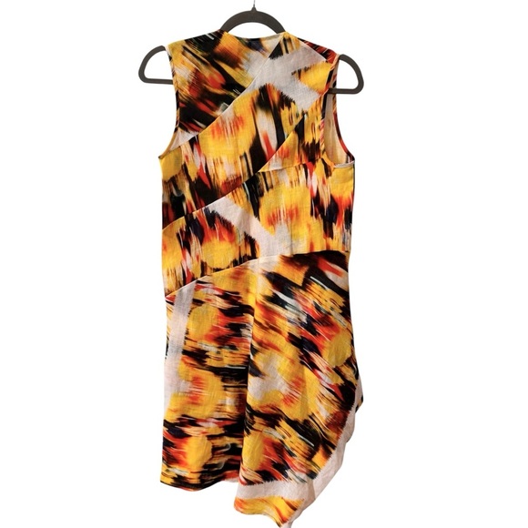 Zero + Maria Cornejo 100% Linen Blur Print Yellow Midi Dress Size 2 - Picture 7 of 12